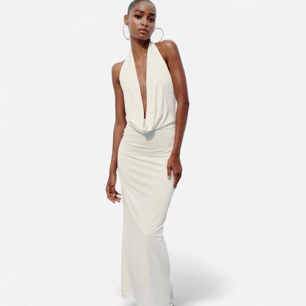 Zara White Draped Halter Dress